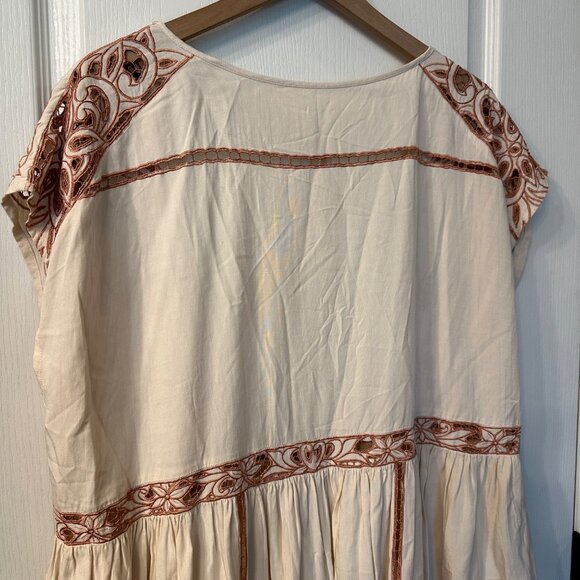 Free People | Ayu XS Boho Hippie Nude Short Sleeve Oversized Tunic Dress Open - Picture 6 of 15